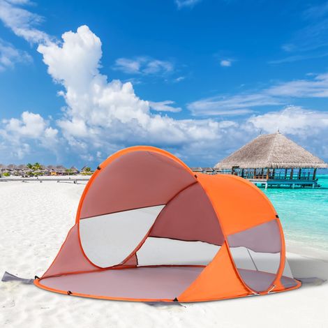 Abri de plage tente de plage pliable pop-up automatique instantané protection UV fenêtre arrière orange
