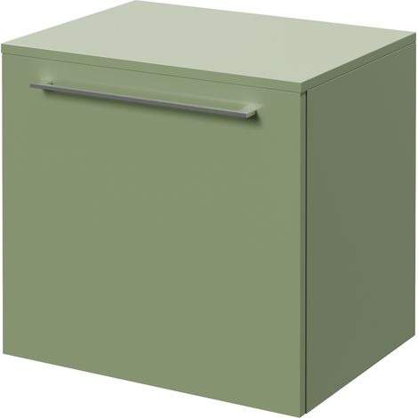 Napoli 390 Olive Green 500mm Wall Mounted Single Drawer Vanity Unit for Countertop Basins - 500mm - Chrome 320mm Handle