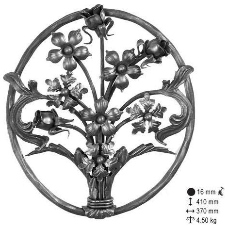 Deco Fer Forge – Panneau floral fer forgé 410mm x 370mm – À souder – Décoration portail – Bouquet de roses et fleurs – Design élégant