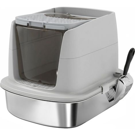 Arenero cerrado para gatos de acero inoxidable OKMYHOME (1/2)