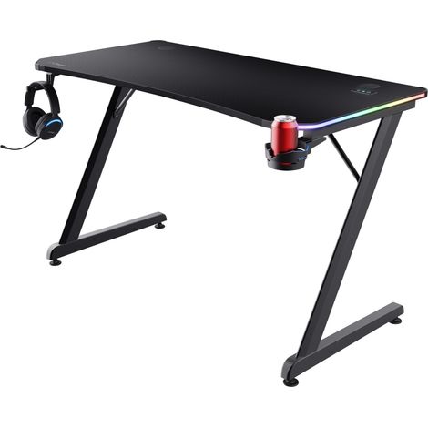 Bureau Gaming LED RGB Alimentation USB 120 x 60 cm, Noir (1/5)