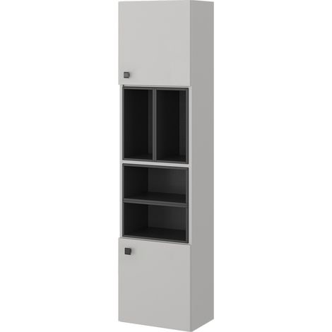 Meuble de rangement de salle de bain Gerta, Gris, 37.5 x 150 cm avec porte et compartiments ouverts, Vicco (1/5)