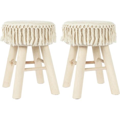 NELYA - Lot de 2 Tabourets Assise Décorative en Tissu Pieds en Pin Naturel (1/5)