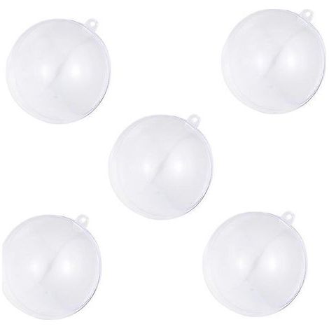 Lot de 5 boules de Noël légères en plastique, rondes et transparentes, à suspendre pour les fêtes de fin d'année (10 cm). (1/3)