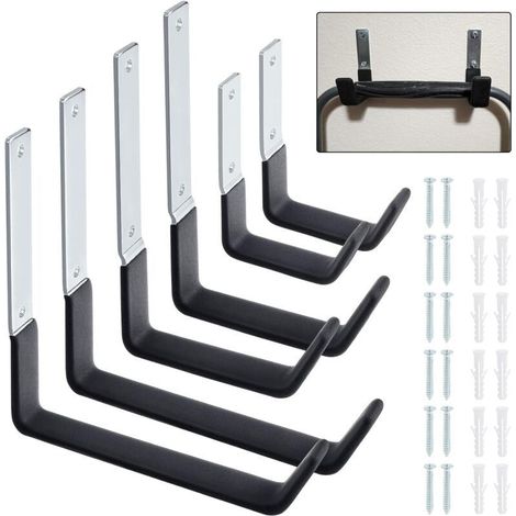 Lot de 6 crochets d'échelle de garage, de rangement utilitaire, montage mural, crochet de suspension pour vélo, échelle, chaises pliantes et objets encombrants (6) (1/4)