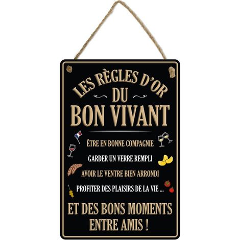 Plaque en métal à suspendre Les règles d'or du bon vivant (1/2)