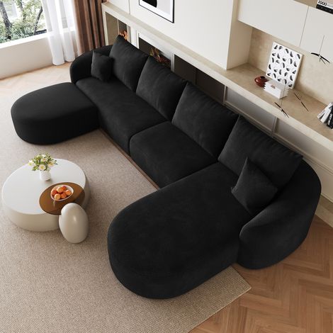 Canapé d’angle en U 336x168x70 cm noir en tissu effet côtelé modulaire sans montage (1/5)