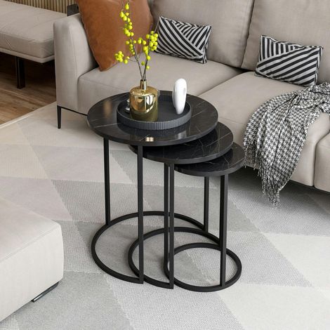 Bout de canapé rond effet marbre noir (lot de 3) JENA (1/5)