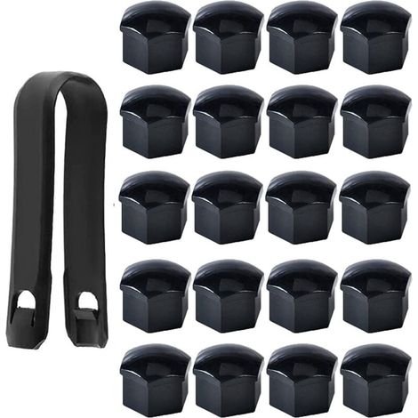 Haute qualité Boulon Ecrou Couvre 17 mm, Capuchons Protection Hexagonal Pour écrous de Roue, avec Outil Demontage (Paquet de 20, Noir) (1/4)