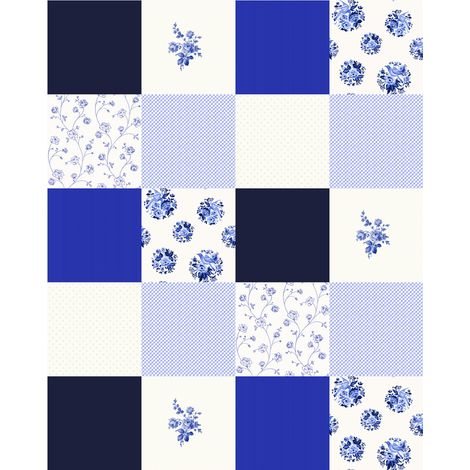 papier peint XL patchwork bleu indigo - ESTAhome