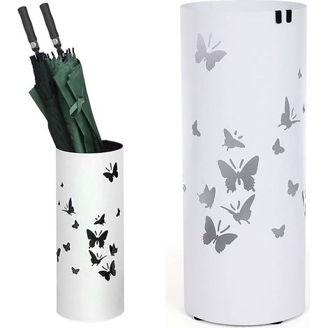 Portaombrelli Ferro Design Rotondo Stand Bianco Vaschetta Salvagoccia