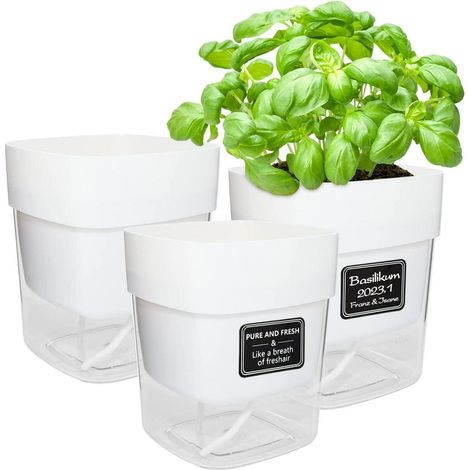 Kräutertopf-Set 3er, Selbstbewässernd, Weiß, 16x17.5x14cm (1/5)