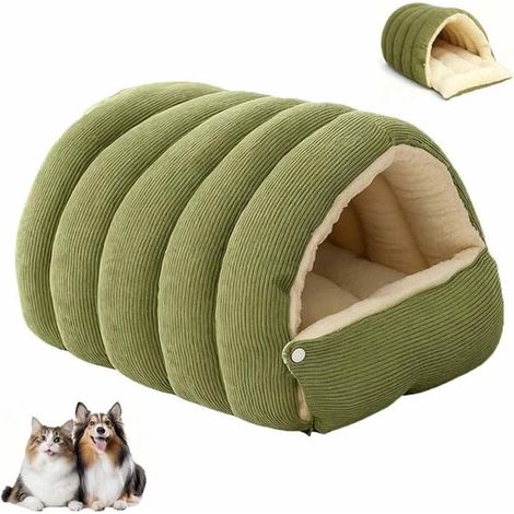 Saco de dormir para mascotas, Cama autocalentable tipo cueva, Cama plegable para gatos con cojín extraíble y lavable, Morado, Mediano (1/5)