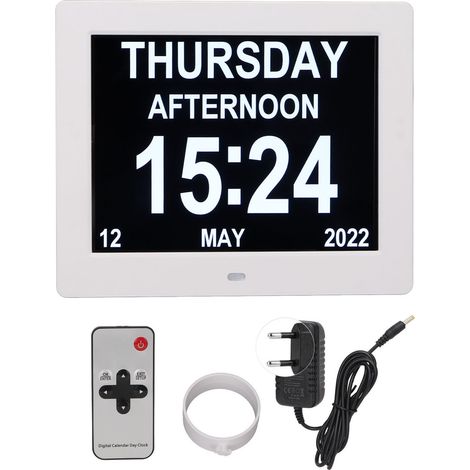 Cadre Photo Numérique 8 Pouces avec Réveil - Écran LCD 800x600, Luminosité Réglable, Grands Caractères, Calendrier, Cadre Photo Intelligent Blanc - Prise UE 100‑240V (1/5)