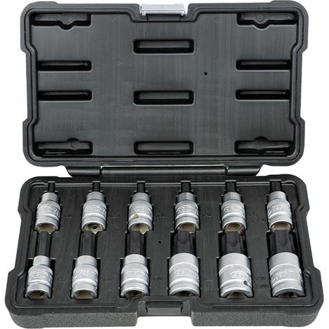JBM – Coffret de 12 douilles Torx T20 à T100 – Acier chrome vanadium – Longueur 55/70 mm – Carré d'entraînement 1/2 pouce