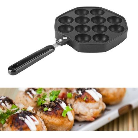 Sartén antiadherente de aluminio para takoyaki: 12 cavidades para bolas de pulpo y panqueques. (1/5)