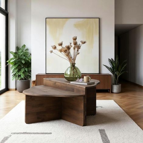 Table basse en bois brun - organique, 2 hauteurs LINARES (1/5)