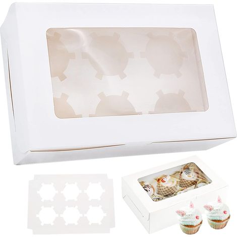 15-Piece Cupcake Boxes, Muffin Boxes with Window, Cardboard Pastry Boxes, Cake Boxes with Insert Window, 6 Holes (1/5)