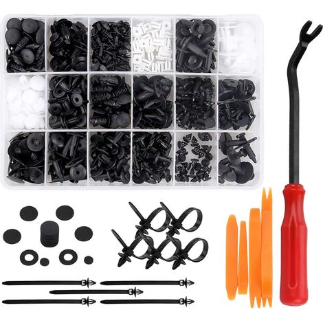 415 Pcs Rivet Clips Plastique, Rivet Plastique Fixation de Protection, Clips Voiture Noir Blanche Universel avec Boîte De Rangement et Outil Installation pour Auto Voitures Panneaux de Portes (1/5)