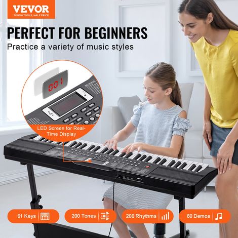 Piano Numérique 61 Touches 200 Tons 200 Rythmes Clavier Électrique pour Débutants, avec 60 Morceaux de Démonstration, 2 Haut-Parleu… (1/5)