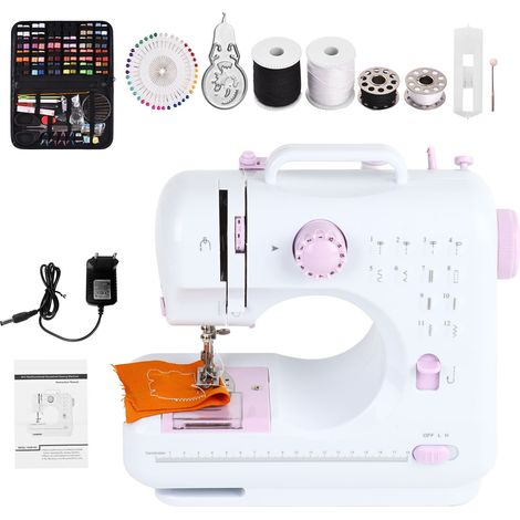 Machine à coudre domestique multifonctionnelle réglable 2 vitesses 12 points pédale lumière LED avec 172 pièces kit accessoires étui de rangement en cuir pour débutants passionnés de fabrication à la (1/5)