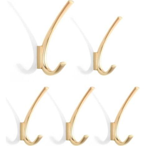 5 Pack Clothes Hooks, Used for Single Layer Towels, Bathroom, Bedroom, Classroom, Kitchen, Gold Magnetic Hooks for Door Backs, Coat Pegs (1/5)
