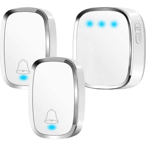 Sonnette Sans Fil Etanche, Sonnette de Porte Extérieur à 300m de Portée, 2 Emetteur & 1 Récepteurs, Kit de Carillon Sans Fil avec LED Flash, 36 Mélodies, 4 Niveau Volume, pour Maison, Bureau, Hôtel (1/5)