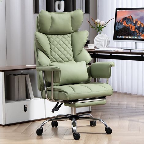 Fauteuil de bureau réglable en PU, massage 3D, accoudoirs larges et épais, vert, capacité 500LBS (1/5)
