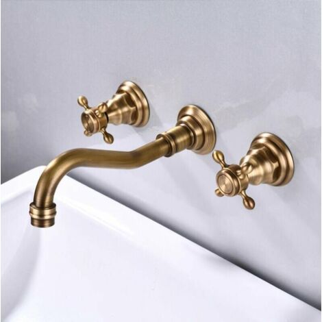 Robinet mitigeur mural pour lavabo de salle de bain 3 trous -couleur antique (1/5)