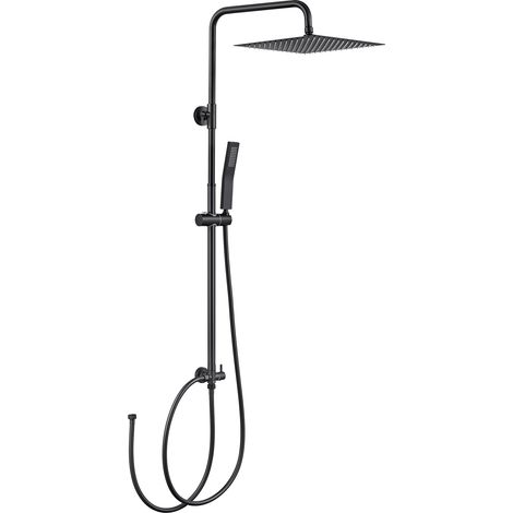 Duschsystem mit 2 Funktionen, Duschset ohne Armatur 10 Zoll eckige Regenbrause, Handbrause, höhenverstellbare Duschsäule, Schwarz (1/5)