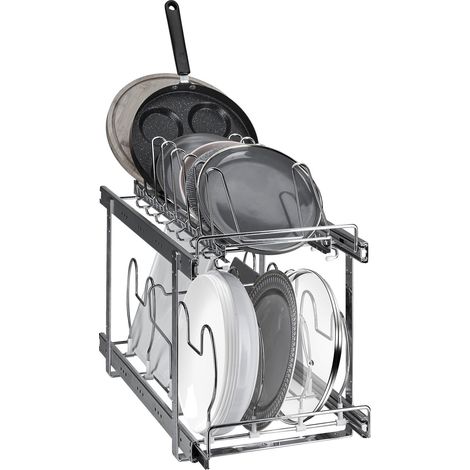 Rangement Couvercle Casserole Extensible Organiseur de Poêle à 2 Niveaux 30,5x57,5x46,5 cm Porte-Casseroles avec Séparateur Réglable Range Casserole Ustensiles de Cuisine pour Placard Restaurant (1/5)