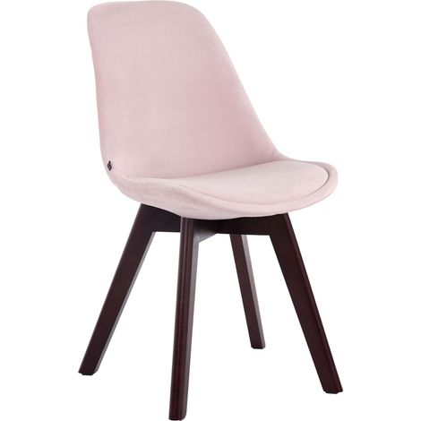 Chaise de salle à manger x1 design scandinave en velours rose et piètement à 4 pieds en bois marron 100003286