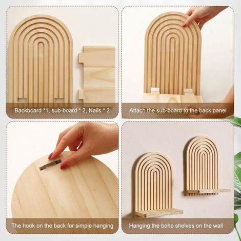 Étagère Murale Flottante - Arc-en-ciel - Bois Massif - Pour Chambre Et Salon - Lot De 2 (1/5)