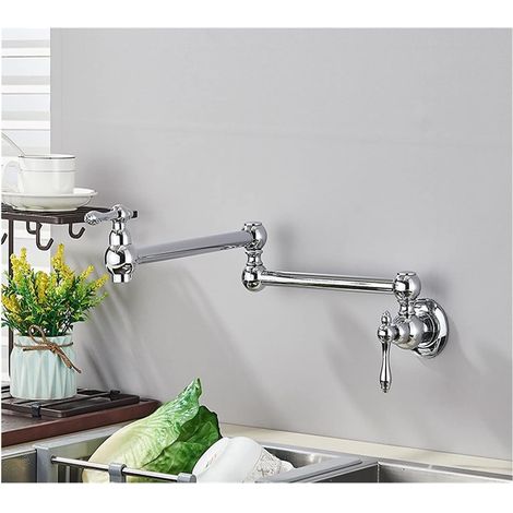 Robinet de Cuisine remplisseur de Pot Robinet de Cuisine en Laiton brossé Or Chanter évier de Cuisine Froide Robinet d'eau mitigeur mitigeur 360 Rotation Mural (Color : Chrome A, Size : Y) (1/5)