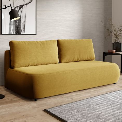 Divano Letto 2 Posti Brugnato, Contenitore, Cuscini Sfoderabili, Reclinabile, 210x106 cm Giallo (1/5)