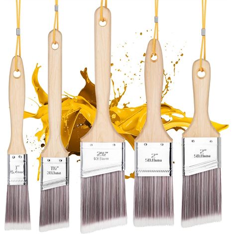 Ensemble de 5 pinceaux à manche en bois, ensemble de pinceaux muraux de qualité supérieure, pinceaux pour la maison, pinceaux pour les moulures, pinceaux pour les châssis de placards (1/5)