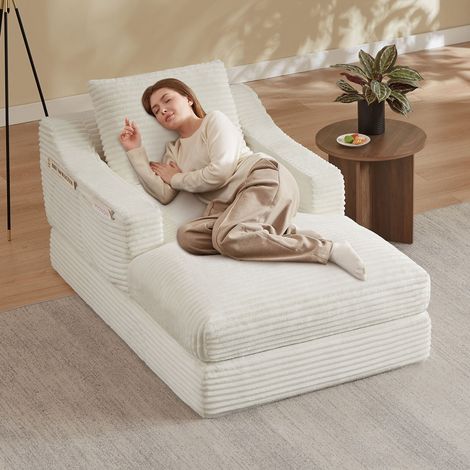 Fauteuil relax minimaliste en velours côtelé double épaisseur, intégration d’une fonction couchage complète (1/4)