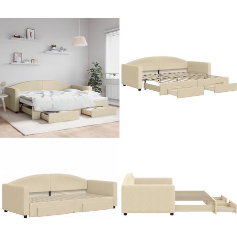 Tagesbett Ausziehbar mit Schubladen Creme 90x200 cm Stoff - Sofa Bett - Gästebett - Schlafsofa - Doppelbett - Tagesbett - Home & Living (1/5)