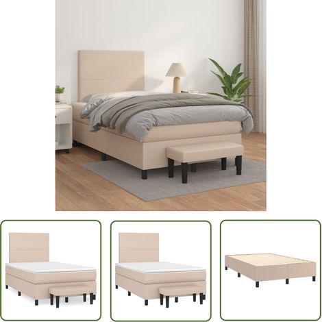 The Living Store Sommier à lattes de lit avec matelas Cappuccino 120x200 cm - Lit Plateforme - Lit Capitonné - Lit Brun - Lit Design - Literie (1/5)