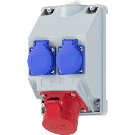 PC Electric 16081542 Steckdosen-Verteiler Grau, Blau, Rot