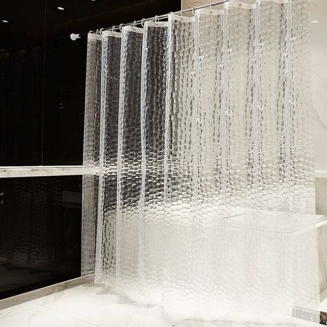 Rideau de douche 240 x 200 cm en EVA 100% imperméable – Anti-moisissures – Épaisseur 0.2mm – 16 œillets métalliques – Effet 3D cube d'eau (1/5)