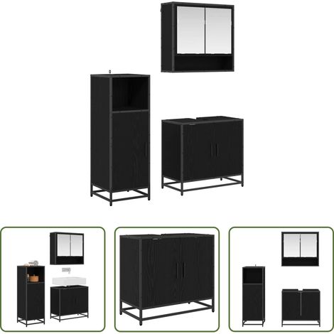 vidaXL Waschbecken Schrank -  Badezimmermöbel-Set 3 pcs Schwarz Eichen-Optik Holzwerkstoff (1/5)