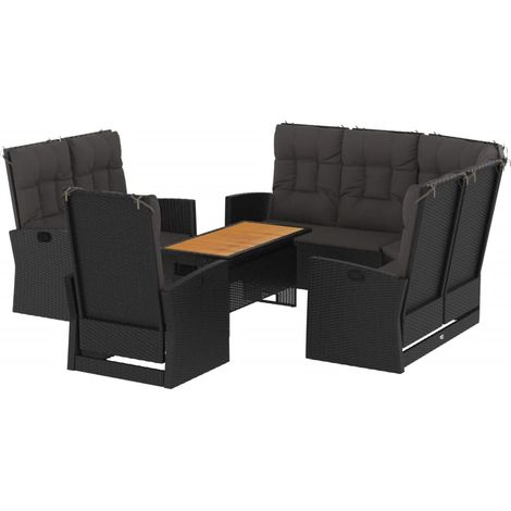 Furniture Limited - Juego de jardín con cojines 4 piezas ratán (1/4)