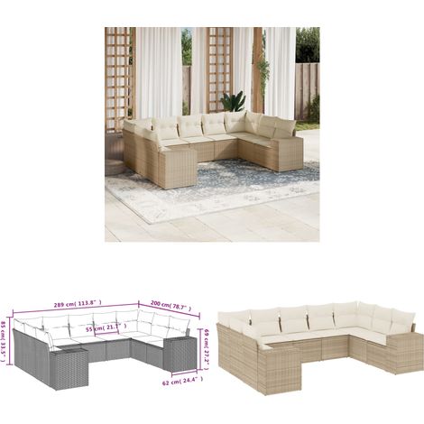9-tlg. Garten-Sofagarnitur mit Kissen Beige Poly Rattan - Gartensorte - Outdoor Möbel - Lounge Set - Gartenlounge - Rattan Gartenmöbel - Home & Living (1/3)