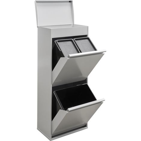 ARREGUI Top Cubo de Basura y Reciclaje de 3 Compartimentos con Cajón Superior, 11+11+23 L (45 L), con Cubetas para Envases y Orgánico, Contenedores de Reciclaje de Cocina, gris CR422-B (1/5)