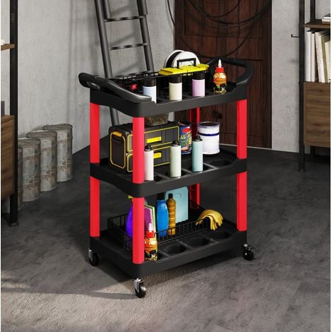 3-stufiger Werkstattwagen mit Griff, 12 Ablageöffnungen, 83 x 43 x 97 cm, schwarz, OKMYHOME (1/5)