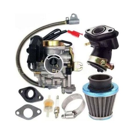 Carburador GY6 de 4 tiempos y 50 cc de alto rendimiento 139QMB para scooters y ciclomotores de 49 cc y 50 cc (carburador PD18J), carburador de 50 cc + colector de admisión (1/4)