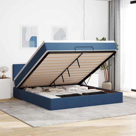 VidaXL Cadre de lit ottoman avec matelas bleu 160x200 cm tissu (1/5)