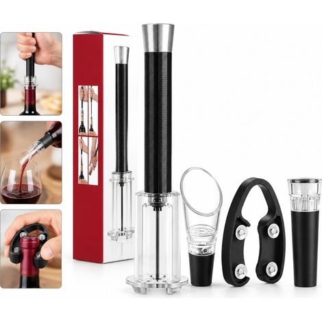 1 Set Tire-Bouchon Pression Aluminium Noir 4 Pieces Coffret Couleur Ouvre Bouteille Vin Pompe Verseur Bar Maison Soiree Cadeau (1/5)