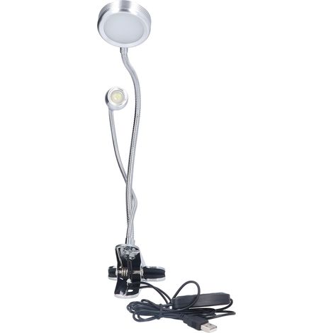 Klemm-Schreibtischlampe mit 10-stufiger Verstellung, LED-Doppelkopf-Schwanenhals-Tischlampe, Leselampe fürs Schlafzimmer (1/5)